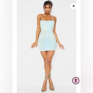 Pretty Little Thing Blue Croc Dress (NEVER WORN) with clear thin halter strap